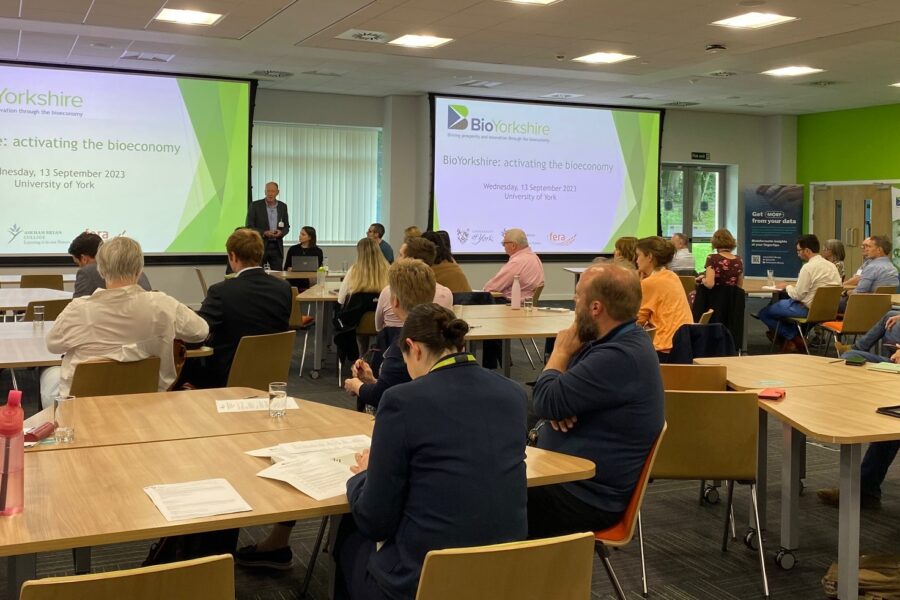 Image of attendees watching presentation at BioYorkshrie event